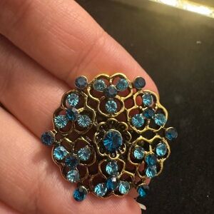 Elegant Gold and Blue Floral Brooch